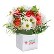 This bright, joyful bouquet-crafted by the skilled hands of Florist Peckham-captures the exuberance of a spring morning in SE15. Nestled upright in a modern white gift bag, the design revels in the harmonious interplay of soft coral, lush red, and peach carnations, their famously frilled petals whispering of warmth and gentle optimism. Happy white daisies lift their faces beside the ruffled blooms, their centers shimmering in chartreuse-a nod to Peckham's vibrant markets and lively street corners. Airy sprays of white baby's breath seem to float above the blossoms, imbuing the arrangement with a sense of lightness and hope reminiscent of Sunday strolls along the Surrey Canal path. Purple-tinged buds peek out shyly on the left, infusing a subtle intrigue and promise of further unfolding beauty. Deep, glossy foliage wraps the bouquet, evoking the enduring green spaces scattered throughout Peckham from Warwick Gardens to Goose Green. The crisp white background isolates every detail, allowing the fresh colours and textures to sing. Designed for easy giving-with an elegant, sturdy gift bag-this bouquet is perfect for life's celebrations, heartfelt congratulations, or to bring a spontaneous smile. The arrangement reflects genuine care, contemporary style, and an understanding of Peckham's unique, creative heart, made for swift and seamless delivery to neighbours near and far.